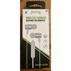 Wireless Bluetooth Earbuds Magnetic w/ Mic White PUGS 795 New